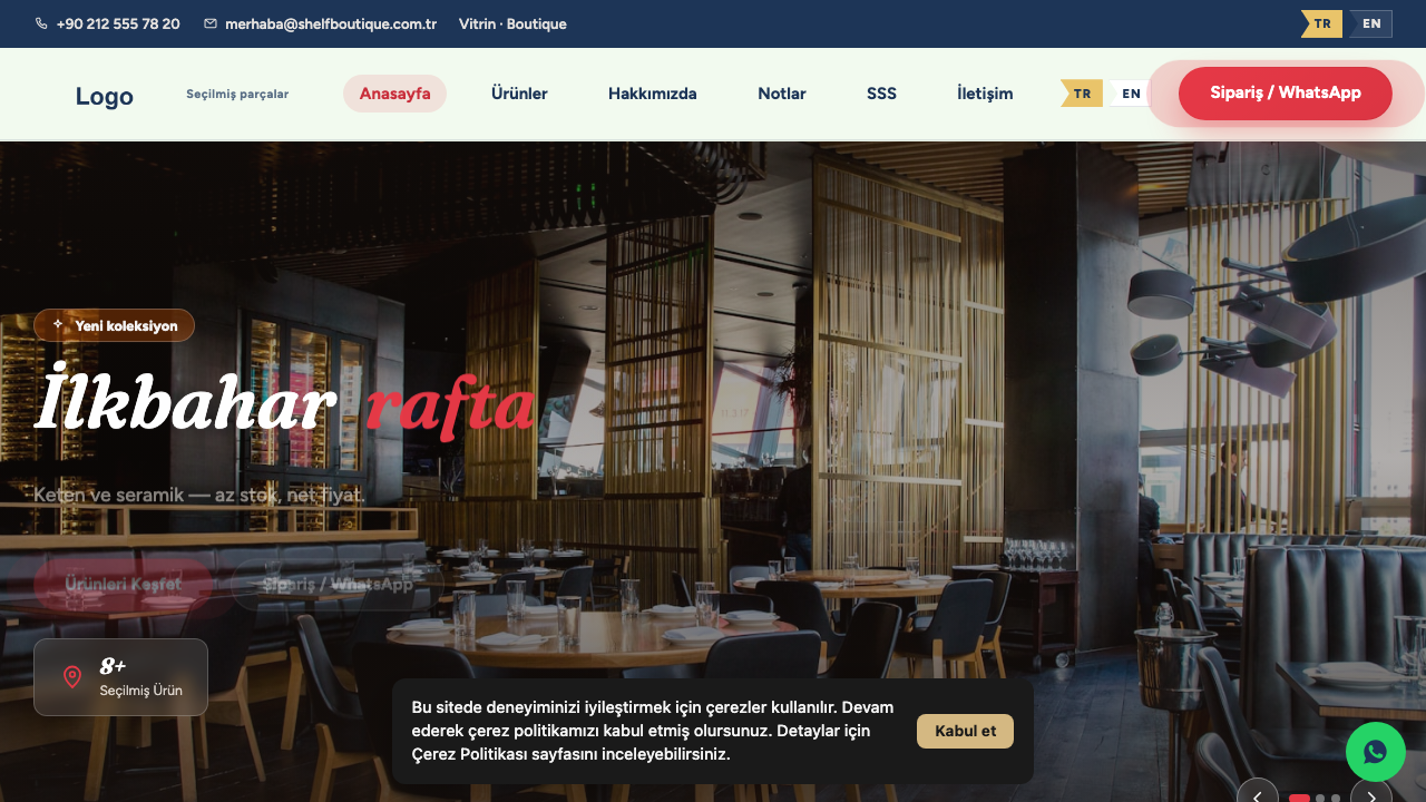 Vitrin - 1 teması tam sayfa görünümü — Vitrin web sitesi